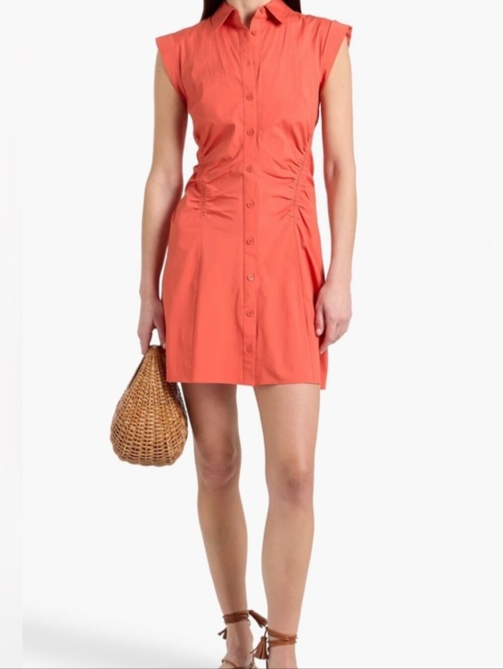 Veronica Beard Coral Tallulah Poplin Mini Shirt Dress